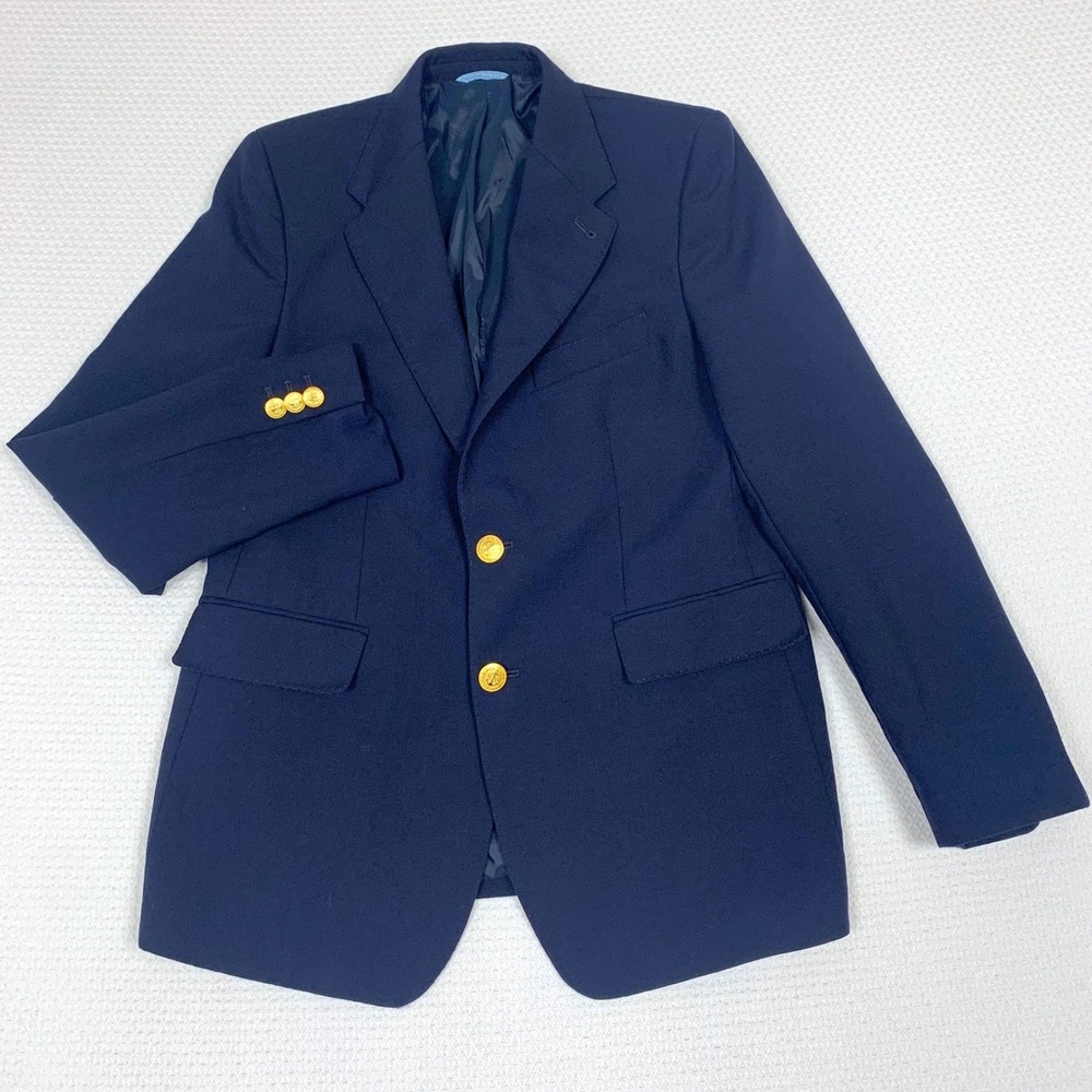 Vineyard Vines Boys Navy Blue 100% Virgin Wool Blazer Jacket Sz 16 Gold Buttons